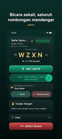 Layar pembimbing Safar Talk saat memimpin room live audio